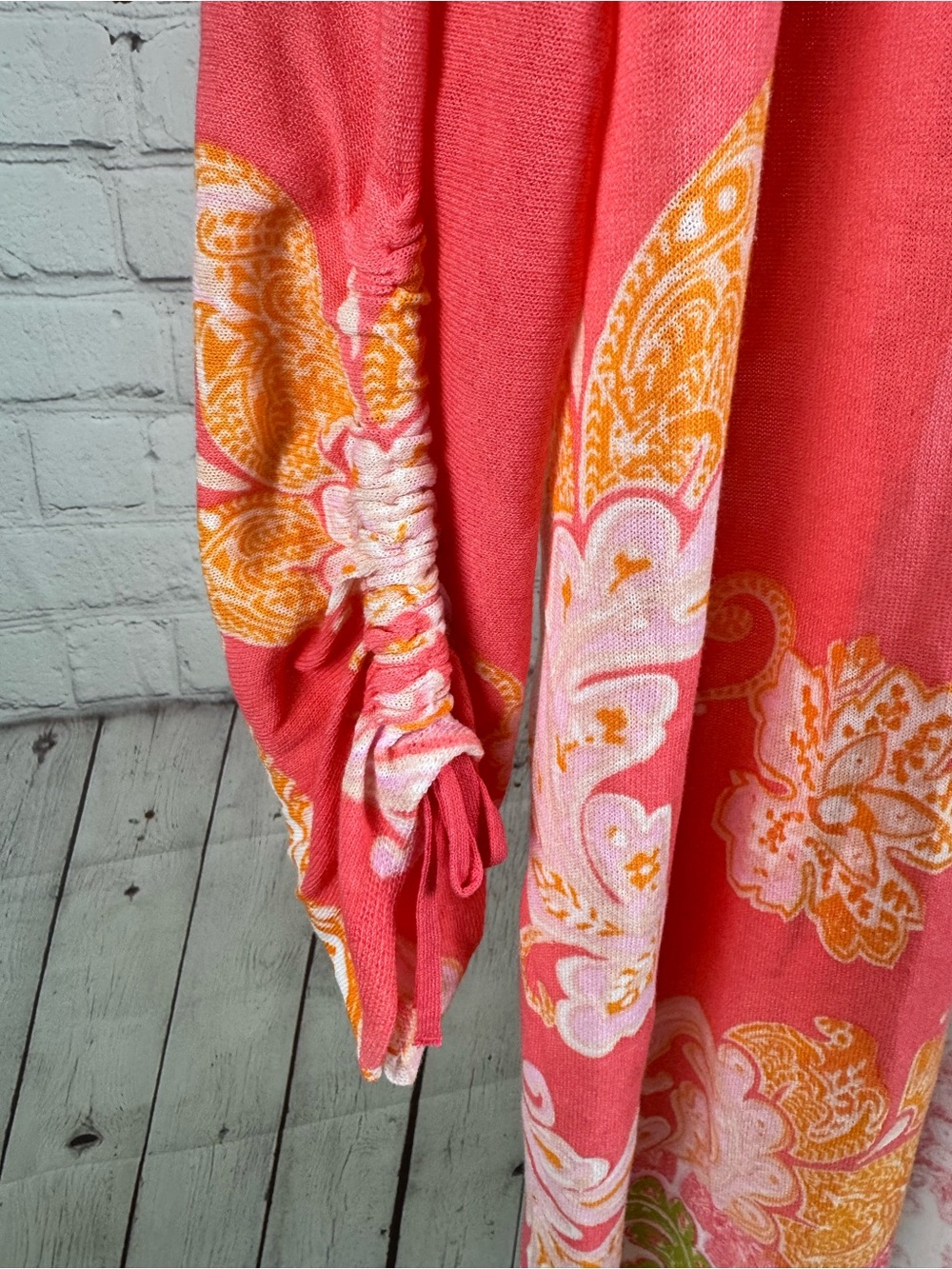 Chico's Coastal Calypso Coral Paisley Duster Open Front Cardigan Knit Size Large - Picture 4 of 7